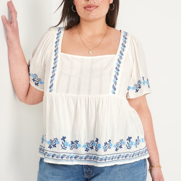 Old Navy | Tops | Old Navy Embroidered Fluttersleeve Squareneck Plus Size  Top For Women 3xl | Poshmark
